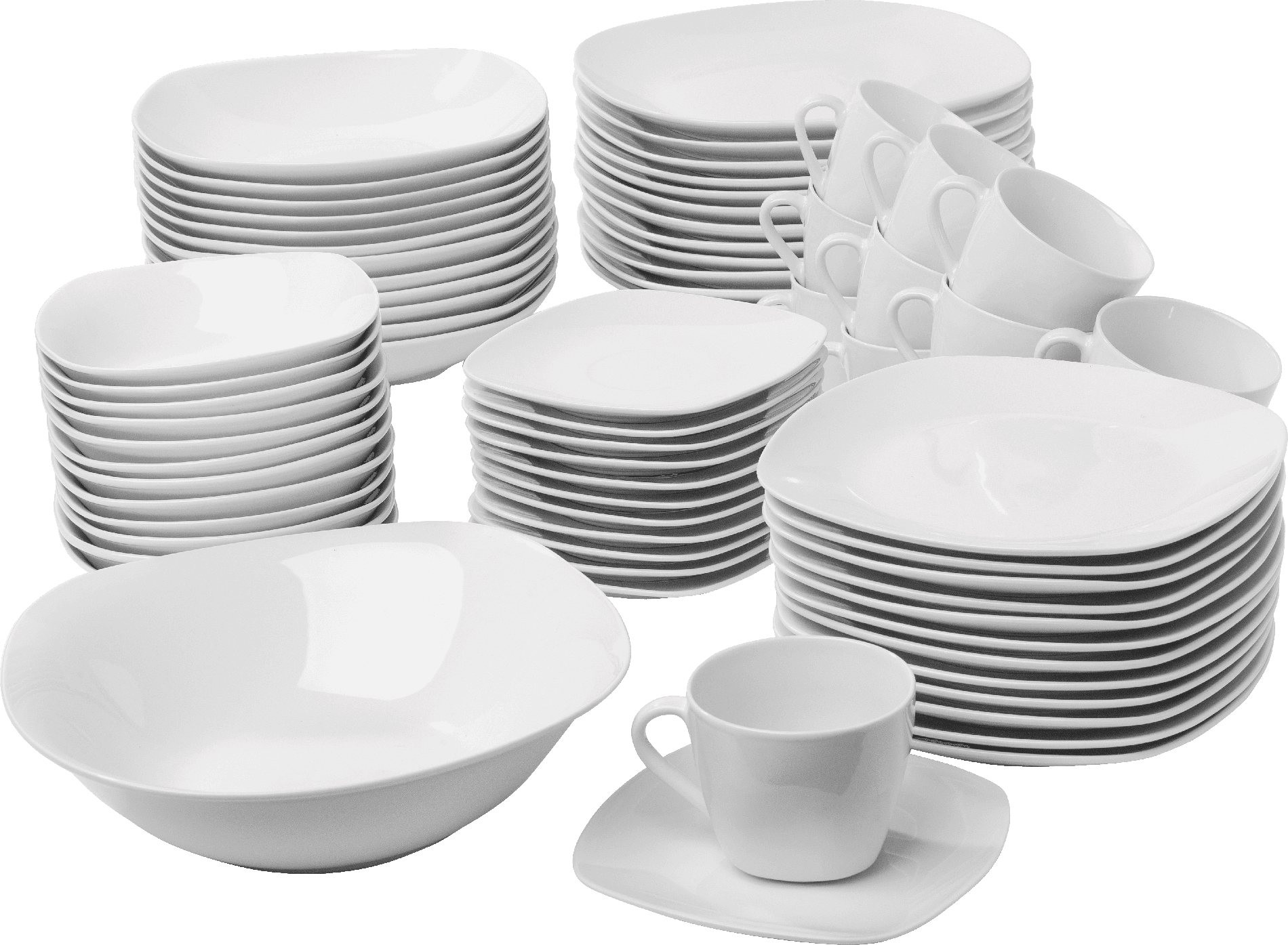 Service carré en porcelaine blanche 73 pièces