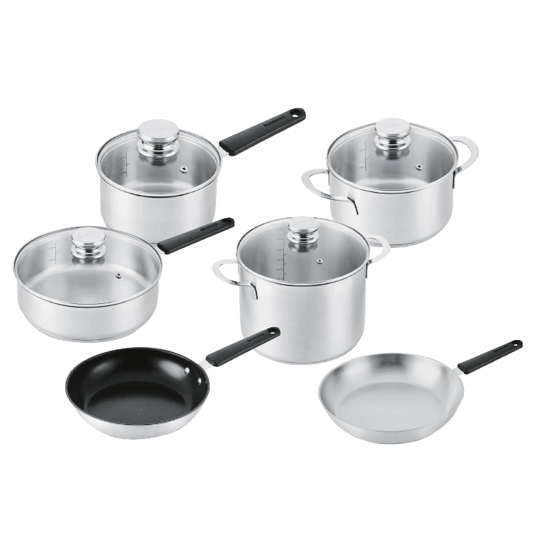 Assortiment de poêles, poêlons, casseroles et sauteuses en inox Enjoyment