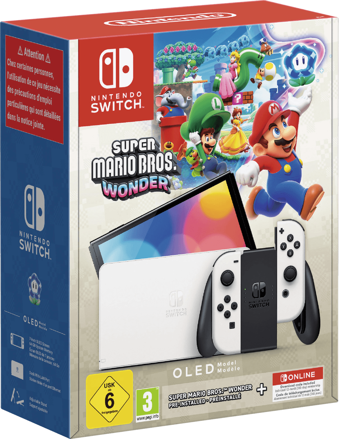 Console OLED Nintendo Switch + Super Mario Wonder + abonnement 12 mois